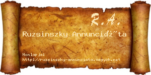 Ruzsinszky Annunciáta névjegykártya